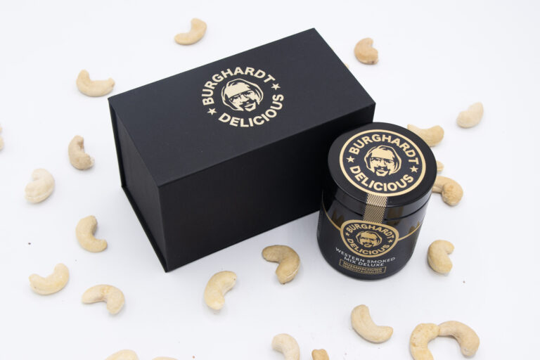 Premium Box von Burghardt Delicious mit 3 edlen Glasdosen gefüllt mit frisch gerösteten Nüssen